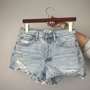 AGOLDE Distressed Light Blue Denim Shorts